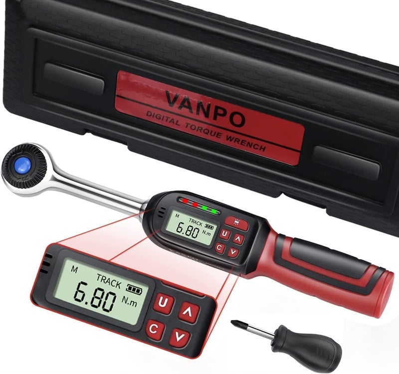 VANPO Digital Torque Wrench 3/8 Inch Drive 5-99.5 ft-lbs./6.8-135Nm, ±2% CW Torque Accuracy, Electronic Torque Wrench Set with Buzzer and LED Flash Notification for Bike Moto - Image 1